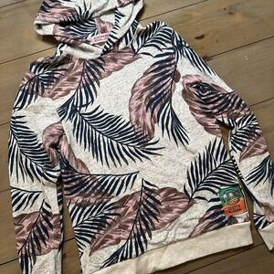 Scotch & Soda‎ Hoodie Mens Medium Beige Pink Palm Leaf Tropical Pullover Patch